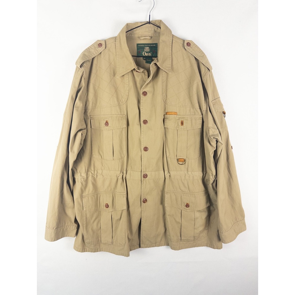 Vintage Orvis Safari Fishing Jacket Mens XXL Khaki Tan Cotton Gorpcore Outdoor